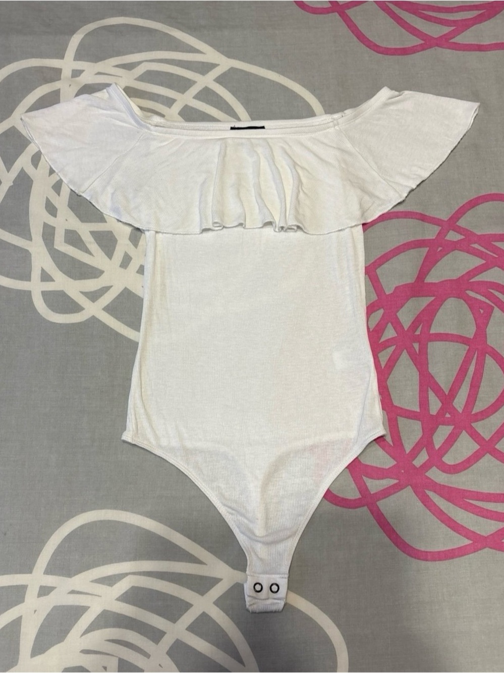 Express White Off-The-Shoulder Ruffle Bodysuit